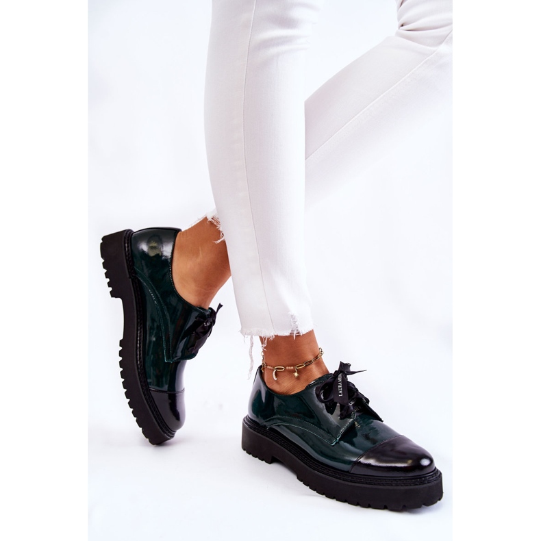 Pantofi cu șireturi lăcuți Laura Messi 2441 Verde 2