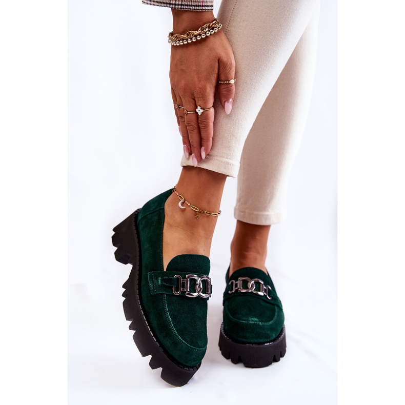 Pantofi din piele intoarsa cu decor verde Laura Messi 1