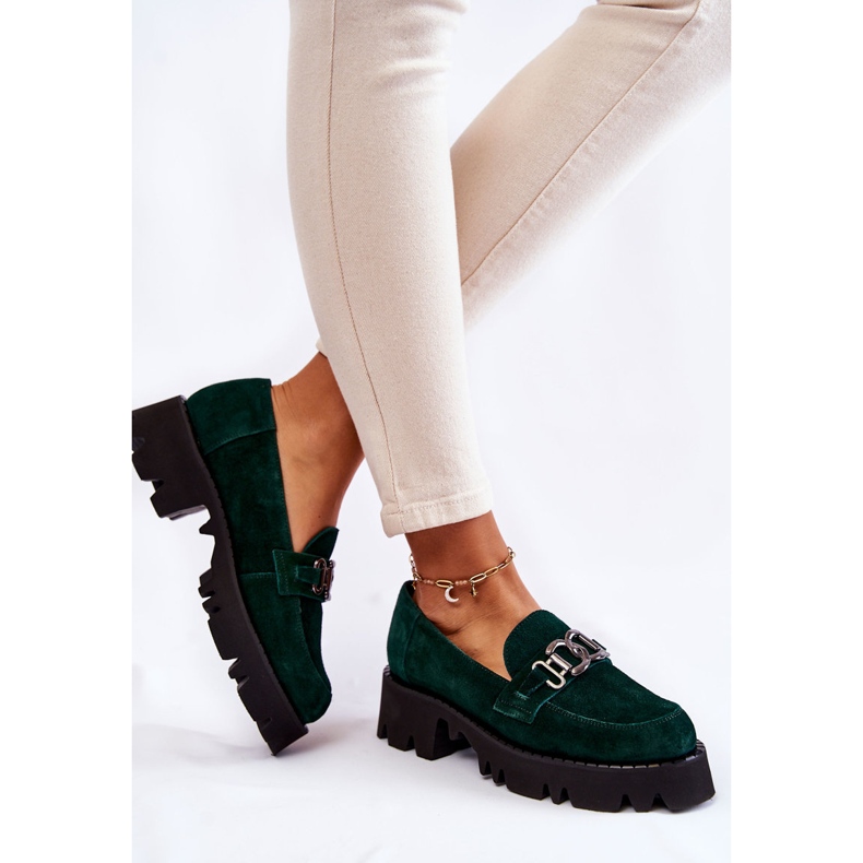 Pantofi din piele intoarsa cu decor verde Laura Messi 2