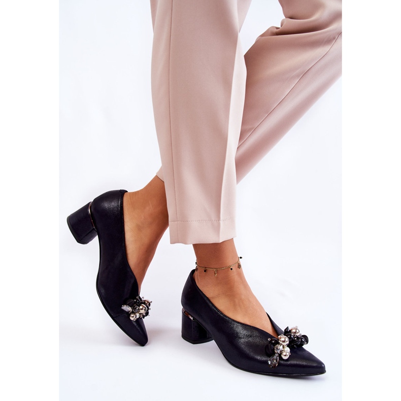 Pompi De Piele Cu Decoratie Laura Messi 2487 Bleumarin albastru 1