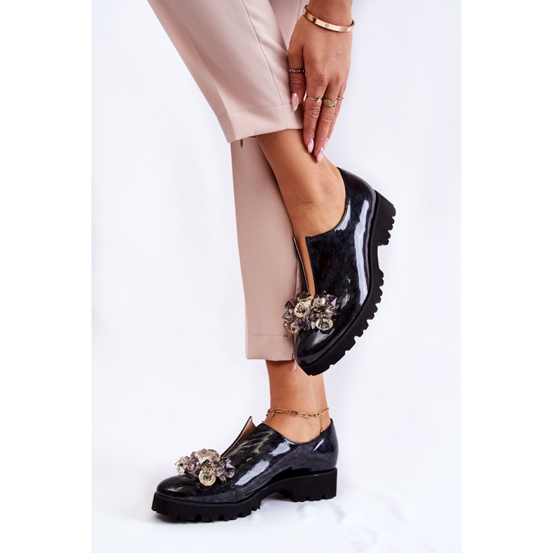 PA2 Pantofi eleganti lacuiti cu decor Cindy negru si gri 2