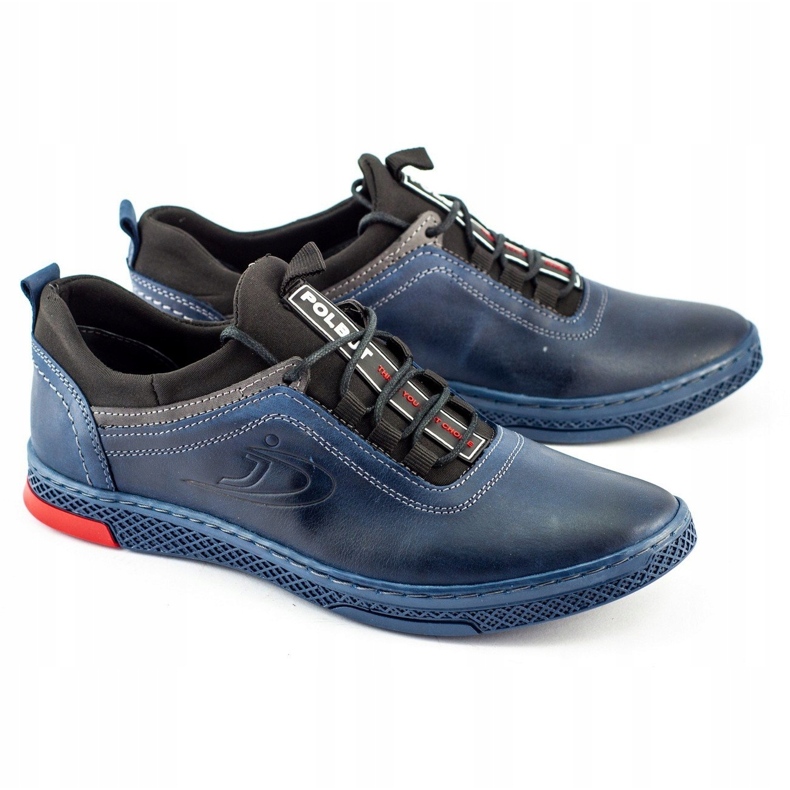 Polbut Pantofi din piele pentru bărbați K24 Navy Blue albastru 3