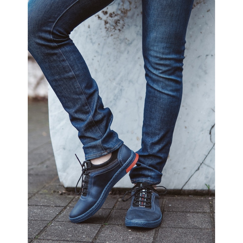 Polbut Pantofi din piele pentru bărbați K24 Navy Blue albastru 4
