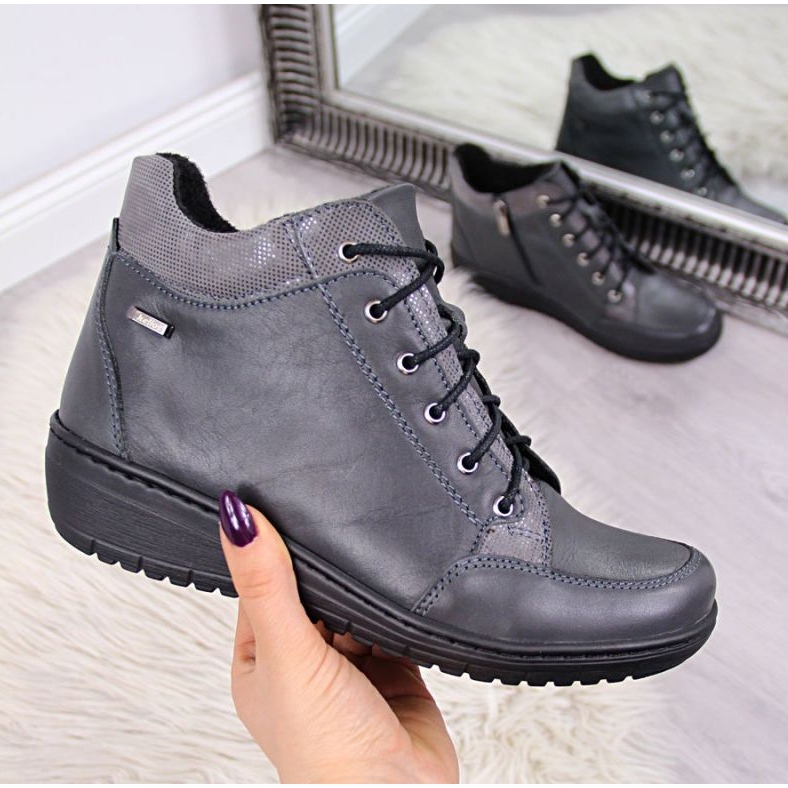 Cizme din piele cu pană izolată Helios W H524A gri 1 Cizme din piele cu pană izolată Helios W H524A gri 1