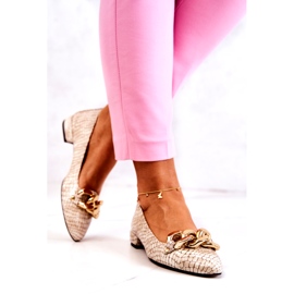 PA2 Papuci din piele lăcuită din piele de șarpe Bej Elissabeth 4028-L maro 3