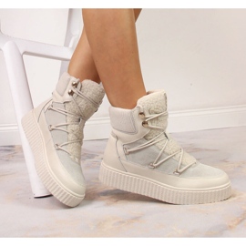 Cizme din piele cu siret pe platforma Laura La.Fi bej deschis 1