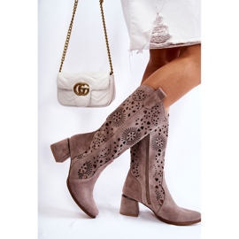 Lewski Shoes Cizme ajurate din piele intoarsa Pantofi Lewski 3171 Cappucino maro 2