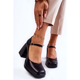 PA2 Pompi din piele pe tocuri groase Tina neagra negru 1