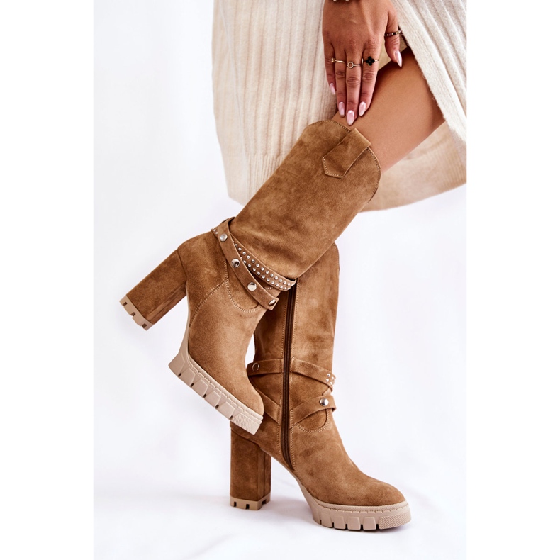 Cizme înalte de damă pe toc înalt Lewski Shoes 3246 Bej maro 2 Cizme înalte de damă pe toc înalt Lewski Shoes 3246 Bej maro 2