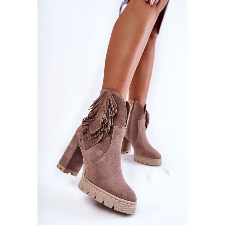 Lewski Shoes Cizme cu platforma din piele intoarsa Pantofi Lewski 3251 Cappucino maro 1