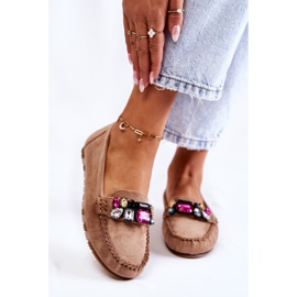 PS1 Mocasini de dama din piele intoarsa cu decoratiuni Beige Janetta bej 1