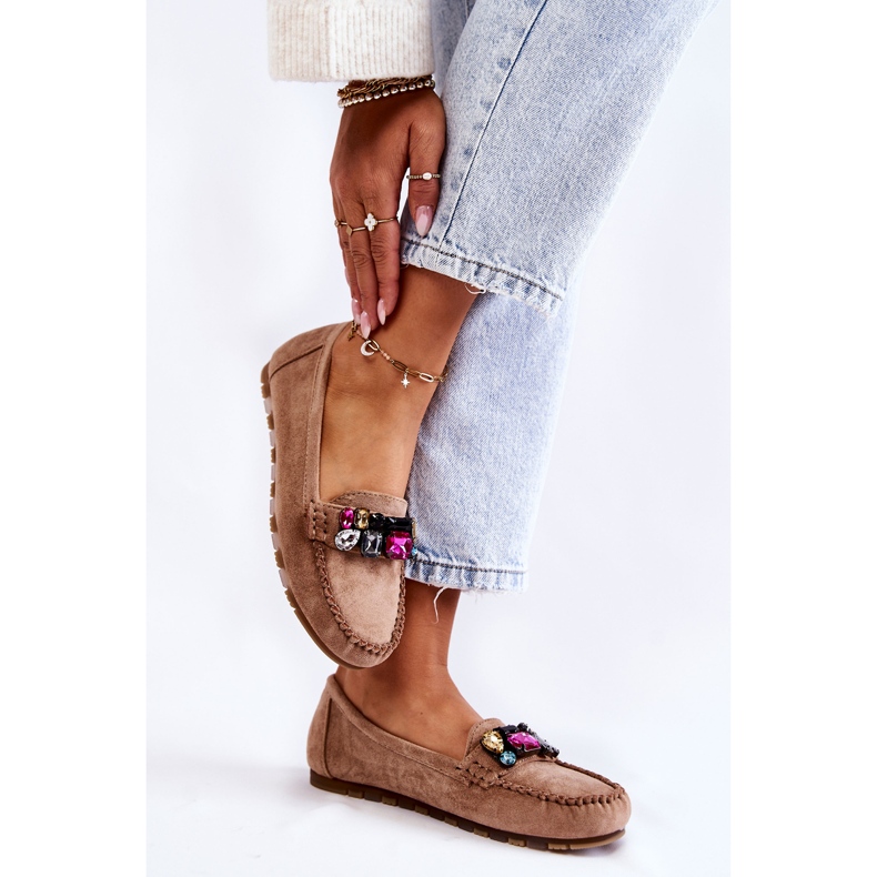 PS1 Mocasini de dama din piele intoarsa cu decoratiuni Beige Janetta bej 2