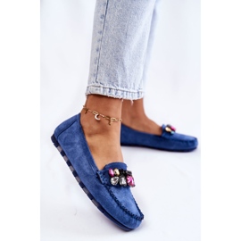 PS1 Mocasini din piele intoarsa de dama cu ornamente Janetta albastre albastru 2