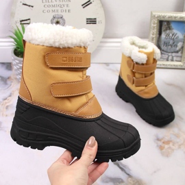 Cizme de zapada pentru copii cu izolatie velcro camel Big Star KK374237 negru galben 1