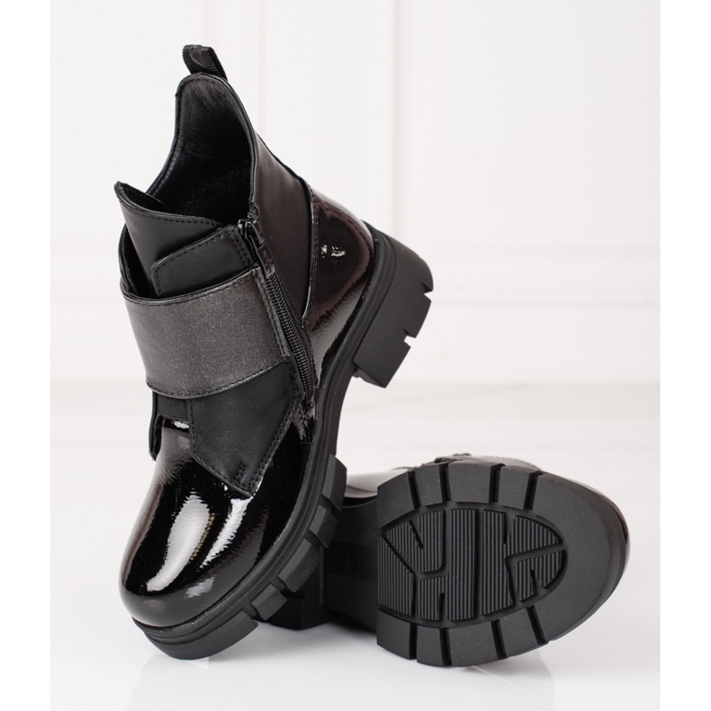 Cizme fete din piele ecologica Shelovet lacuita negru 1