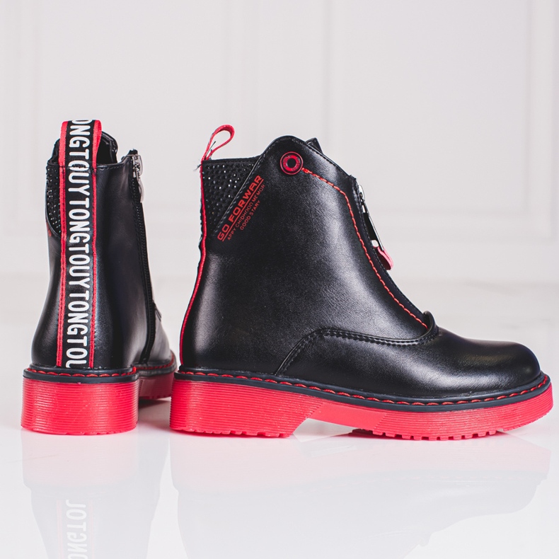 Cizme negre pentru fete pe talpă Shelovet roz negru 1