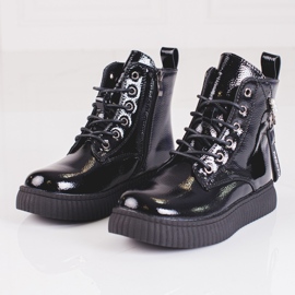 Cizme de fete din piele lacuita pe platforma Shelovet negru 1