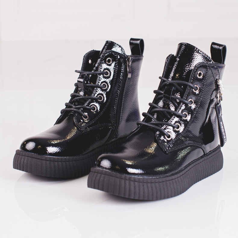 Cizme de fete din piele lacuita pe platforma Shelovet negru 1