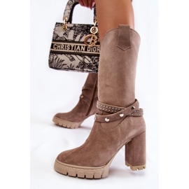 Cizme înalte de damă pe toc înalt Lewski Shoes 3246 Cappucino bej 2