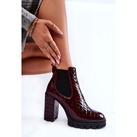 Botine patentate cu model de sarpe pe toc visiniu roșu 5