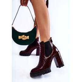 Botine patentate cu model de sarpe pe toc visiniu roșu 2