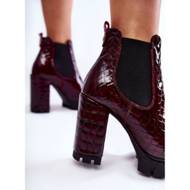 Botine patentate cu model de sarpe pe toc visiniu roșu 4