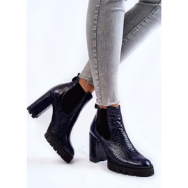 Botine patentate cu model de sarpe pe toc inalt, bleumarin albastru 2