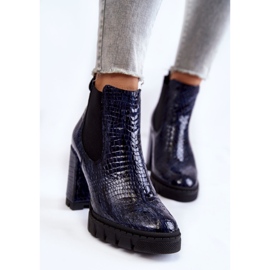 Botine patentate cu model de sarpe pe toc inalt, bleumarin albastru 3