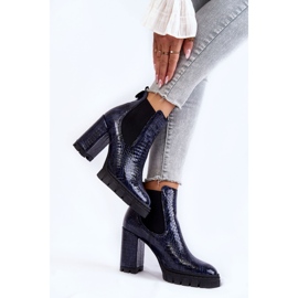 Botine patentate cu model de sarpe pe toc inalt, bleumarin albastru 5