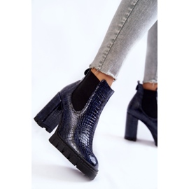 Botine patentate cu model de sarpe pe toc inalt, bleumarin albastru 4