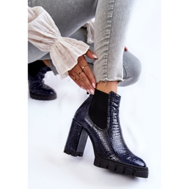 Botine patentate cu model de sarpe pe toc inalt, bleumarin albastru 7