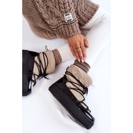 PM1 Cizme de zăpadă cu șireturi la modă pentru damă, Bej-Negru Carrios 1