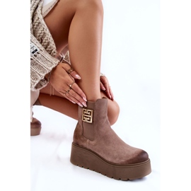 PL5 Cizme de piele intoarsa de dama pe o platforma masiva maro deschis Savira 1