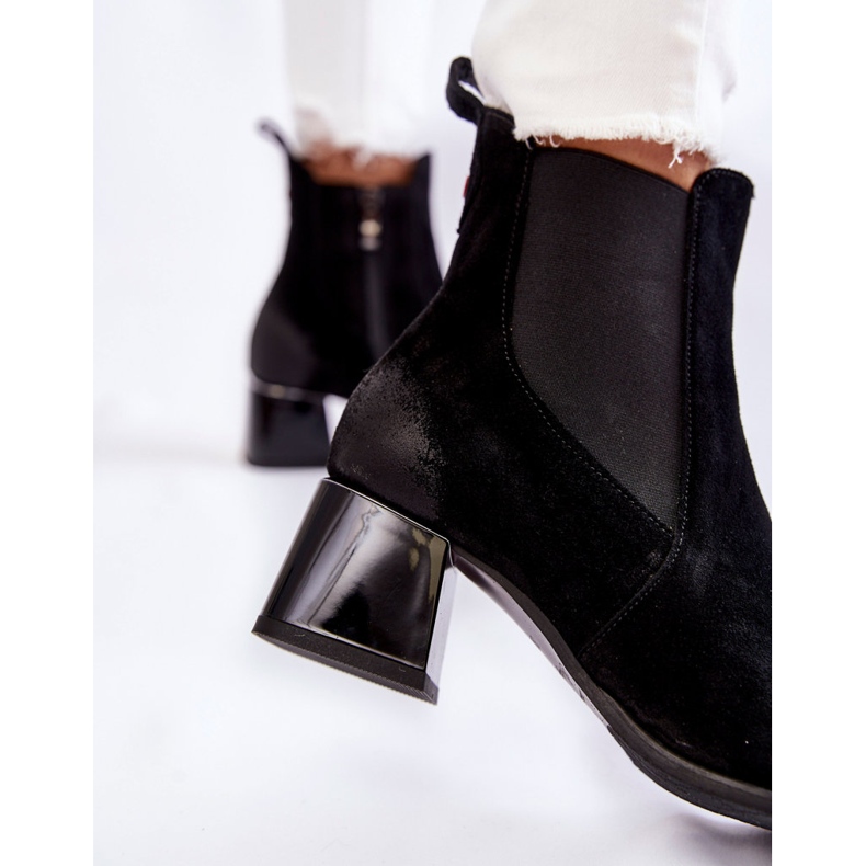 Cizme de damă din piele intoarsa pe toc Negru Berit 2