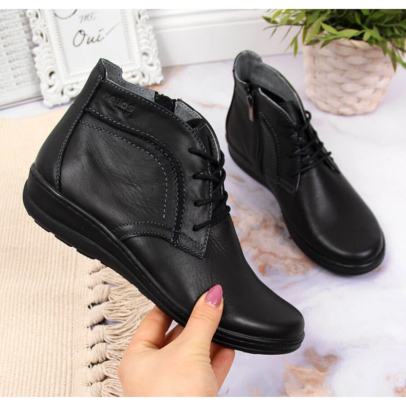 Cizme negre din piele izolata neagra Helios 612-2 negru 1