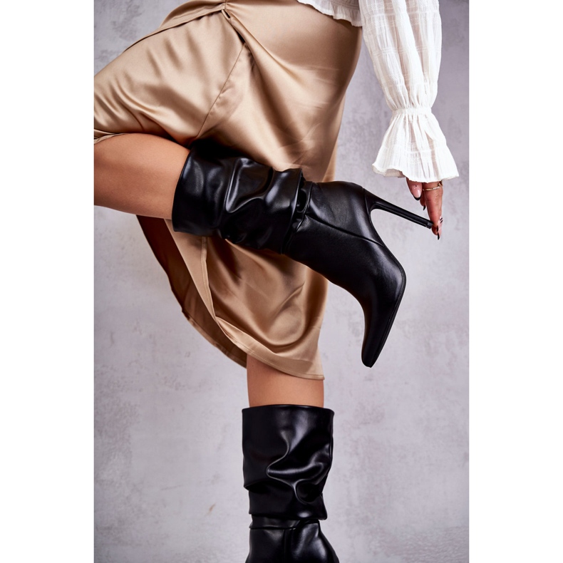 WS1 Cizme încrețite din piele ecologică pe toc înalt, negru Caren S1707 2