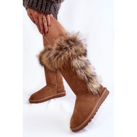 FS1 Cizme de zăpadă de damă din piele intoarsa calde Camel Balvin maro multicolor 2