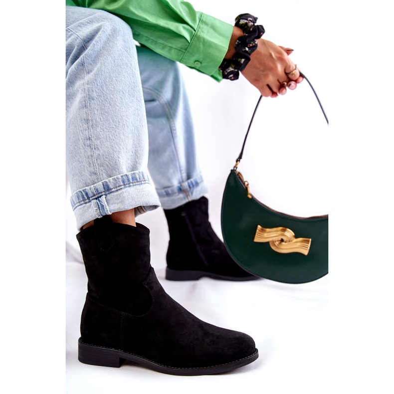 S.Barski Cizme de piele intoarsa de dama cu toc plat Negru Fiorenz HY66-66 3