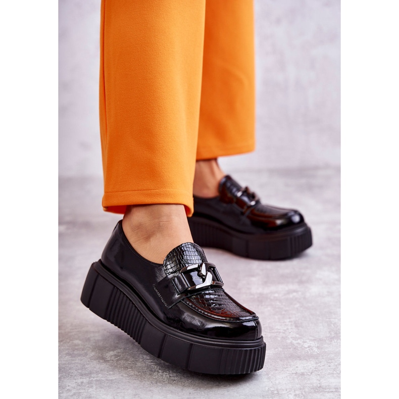 PL5 Pantofi din piele la modă pe platforma Black Marsol negru 1