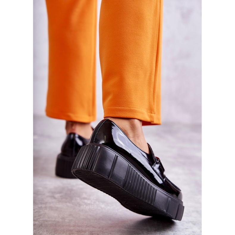 PL5 Pantofi din piele la modă pe platforma Black Marsol negru 3