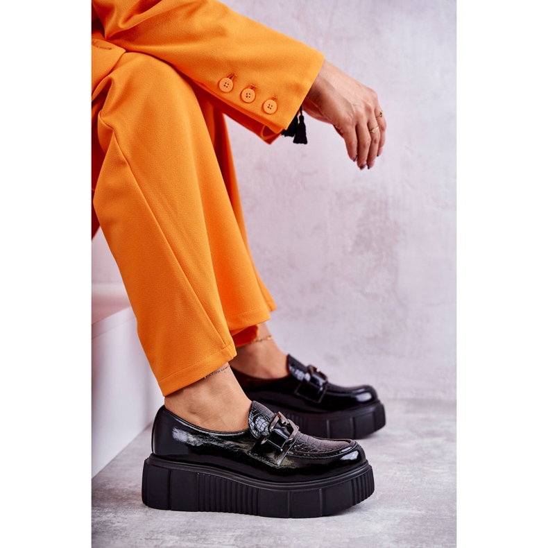 PL5 Pantofi din piele la modă pe platforma Black Marsol negru 5