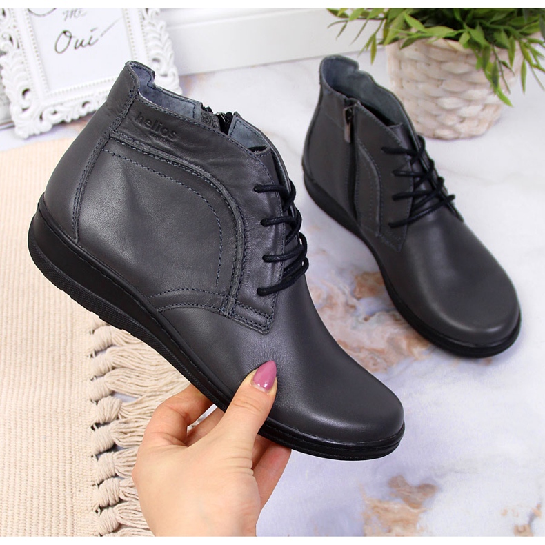 Cizme gri din piele izolata Helios 612-2 1