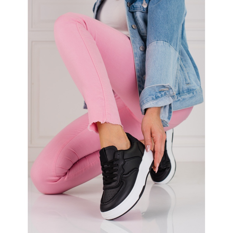 Tenisi negri Shelovet de damă pe talpă groasă negru 1