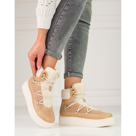 Cizme de zăpadă de damă din piele bej Shelovet pe platformă maro 1