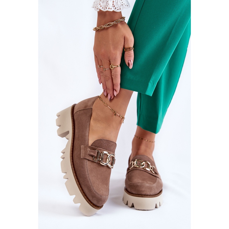 Pantofi maro din piele intoarsa cu decor Laura Messi 1