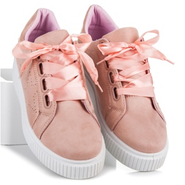 Wilady Pantofi de piele intoarsa cu panglica roz 1