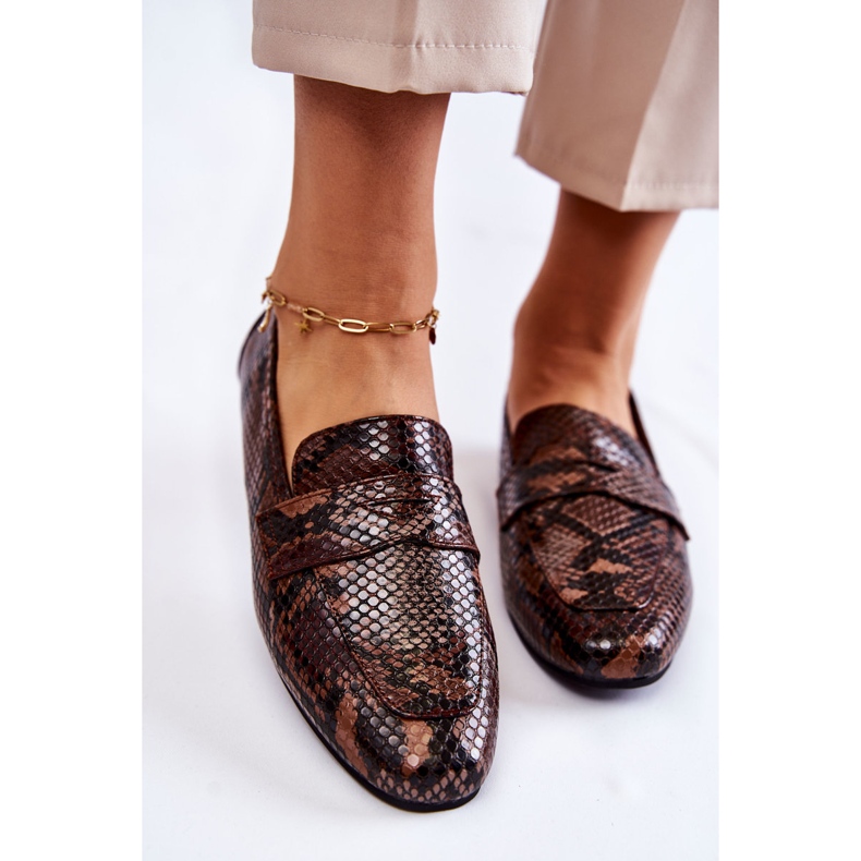 Mocasini din Piele Snake La.Fi 210023BR-XS Maro bej 2