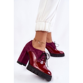 PA2 Cizme la modă lacuite cu piele intoarsa pe platforma Carisa Burgundy roșu multicolor roz 2