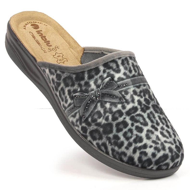 Papuci de dama confortabili gri Inblu cu imprimeu leopard 1