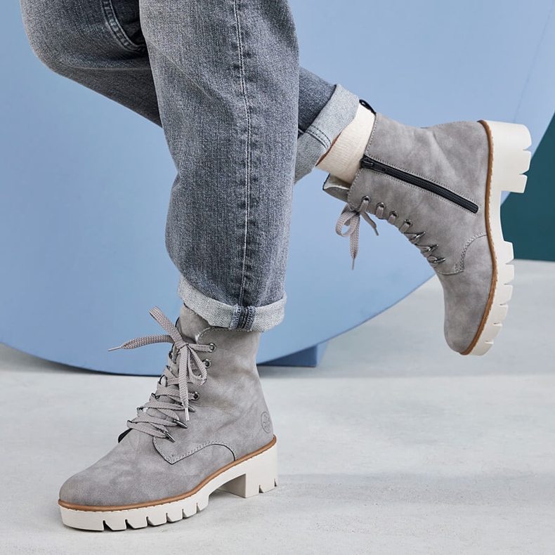 Cizme confortabile gri Rieker X5701-40 de damă cu platformă gri caldă 2